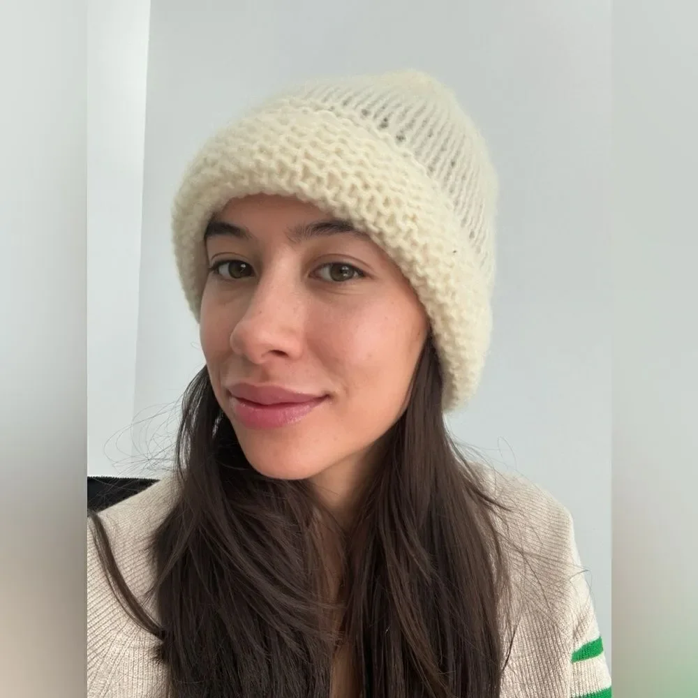 Vintage Cream 100% Wool Beanie Hat
